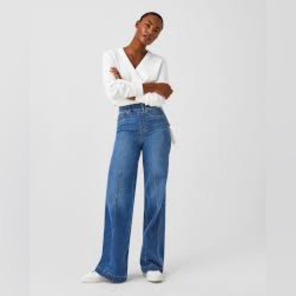 Spanx Seamed-front wide leg jeans. Size Medium Tall